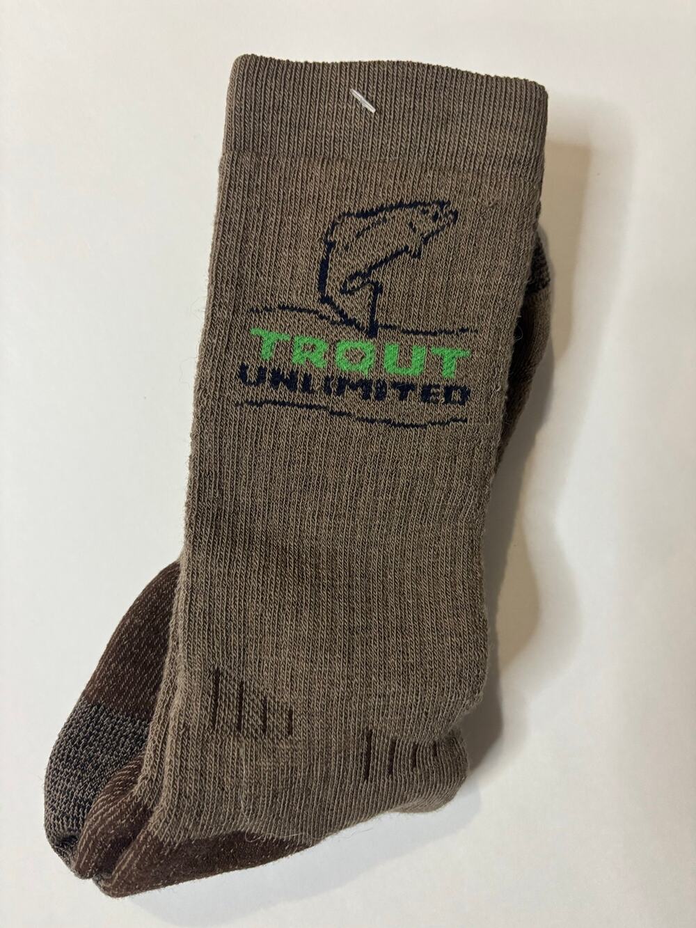 Trout Unlimited Hiking Socks Brown Gray Outdoor Fishing Crew Socks New